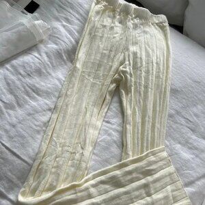 Creme Ribbed Flare Pants